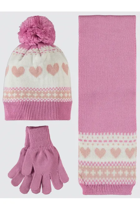 Girl Scarf, Beanie and Glove Sets 2-5 Years Old Pink - Package Girl Scarf, Beanie and Glove Sets 2-5 Years Old Pink - Package