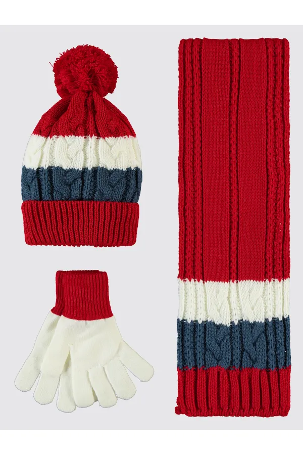 Ensemble écharpe, bonnet et gants pour fille de 2 à 5 ans, rouge - Paquet