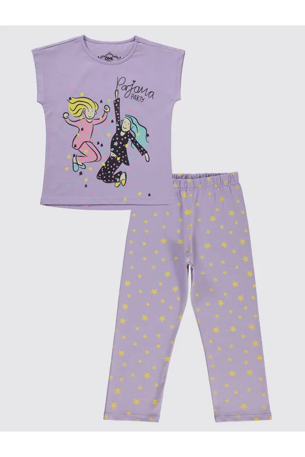 Girls Pajama Set 6-9 Years Old Digital Lavender - Package Girls Pajama Set 6-9 Years Old Digital Lavender - Package