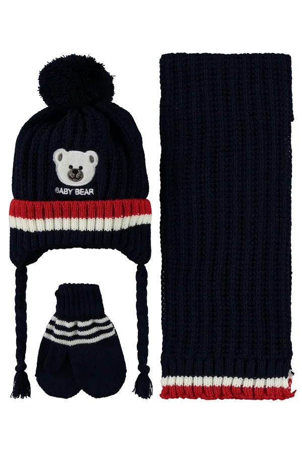 Bebek Atkı Bere Eldiven Setleri 0-24 Ay Lacivert - Paket Bebek Atkı Bere Eldiven Setleri 0-24 Ay Lacivert - Paket