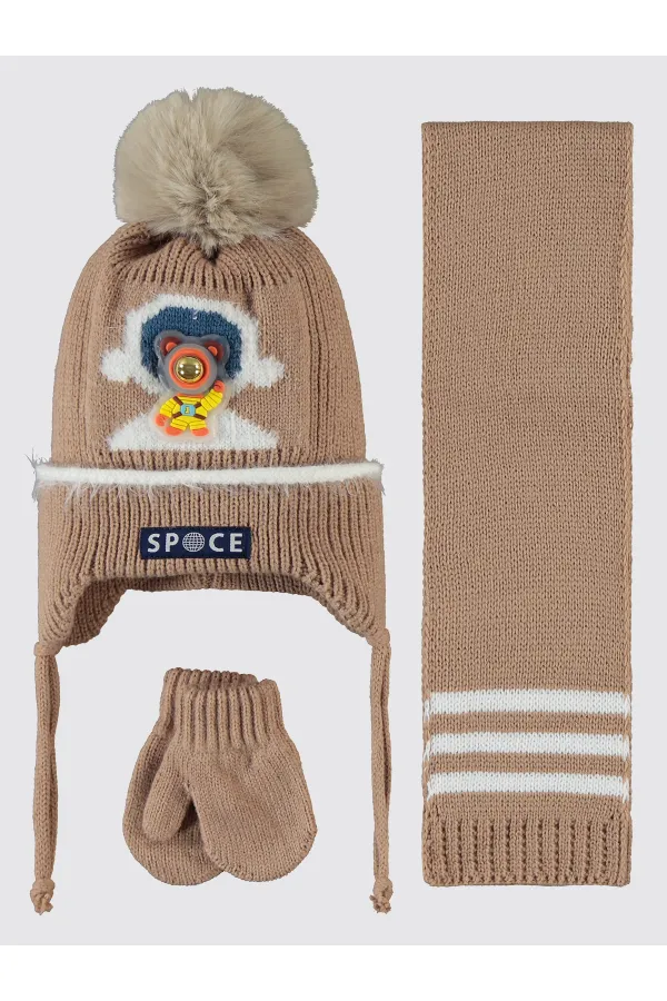 Bebek Atkı Bere Eldiven Setleri 0-24 Ay Kahverengi - Paket Bebek Atkı Bere Eldiven Setleri 0-24 Ay Kahverengi - Paket