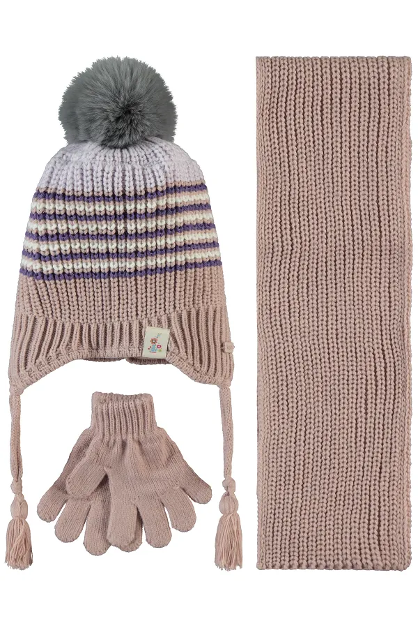Ensembles écharpe, bonnet et gants pour filles de 2 à 5 ans Poudre - Paquet Ensembles écharpe, bonnet et gants pour filles de 2 à 5 ans Poudre - Paquet