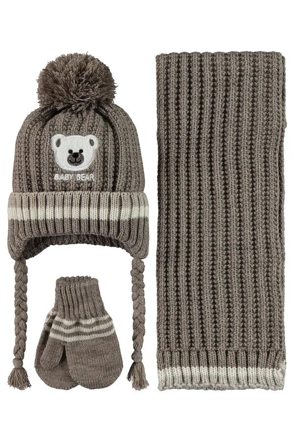 Bebek Atkı Bere Eldiven Setleri 0-24 Ay Vizon - Paket Bebek Atkı Bere Eldiven Setleri 0-24 Ay Vizon - Paket