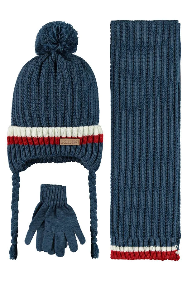 Boy Scarf, Beanie, Glove Sets for 10-13 Years Old Blue - Package