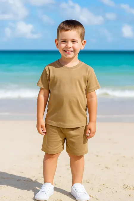 Fitillli Şortlu Basic Kız Erkek Çocuk Yazlık Şortlu Takım