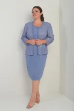 Kadın Kolsuz Astarlı Elbise Pul İşlemeli Ceket Taş Detaylı Büyük Beden 2'li Takım