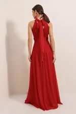 Halter Neck Lined Glittery Long Dress