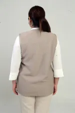 Kadın  Çiçek Motifli Cepli Büyük Beden Kısa Triko Yelek