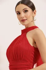 Halter Neck Lined Glittery Long Dress