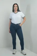 Kadın Yüksek Bel Boru Paça Likralı Büyük Beden Kot Pantolon