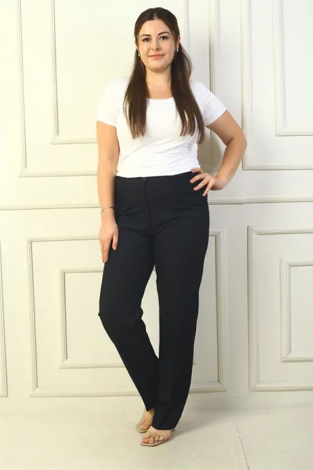 Yanları Lastikli İthal Krep Büyük Beden Pantolon