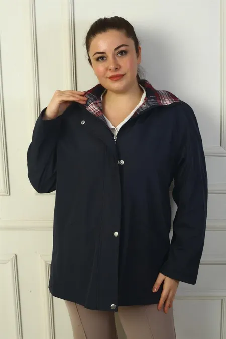 Kadın Önü Çıtçıtlı Fermuarlı Kapşonlu Sahte Cep B.B.Trençkot Kaban Kadın Önü Çıtçıtlı Fermuarlı Kapşonlu Sahte Cep B.B.Trençkot Kaban