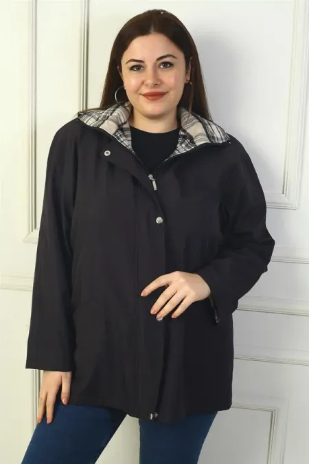 Kadın Önü Çıtçıtlı Fermuarlı Kapşonlu Sahte Cep B.B.Trençkot Kaban Kadın Önü Çıtçıtlı Fermuarlı Kapşonlu Sahte Cep B.B.Trençkot Kaban