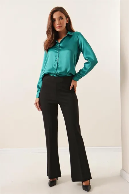 Yüksek Bel Full Likra Çelik İnterlop İspanyol Paça Pantolon