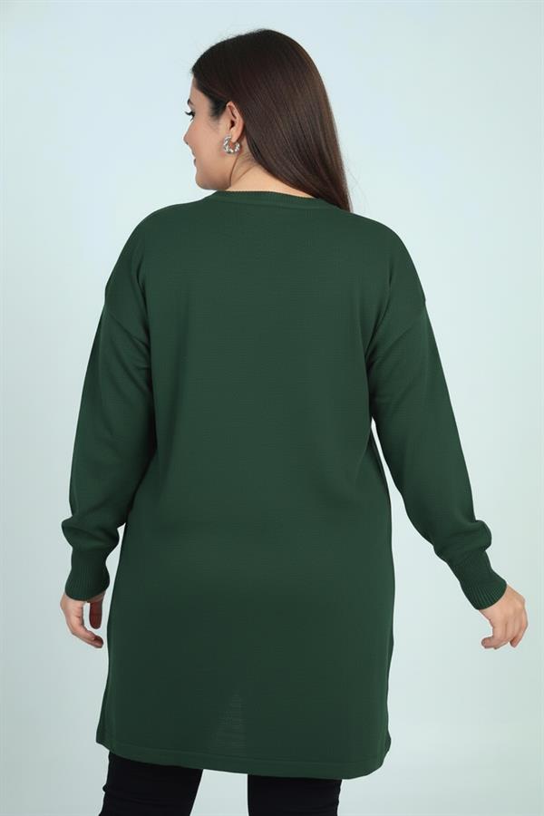 Kadın Önü Tek Cepli Taş Baskı Detaylı Büyük Beden TrikoTunik Bluz