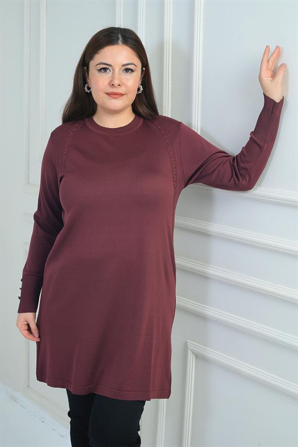 Kadın Ön Yanlar Saç Örgülü Büyük Beden Soğuk İplik Tunik Bluz