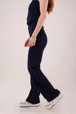 Single Button Wholesale Navy Blue Trousers with Front Seam Detail