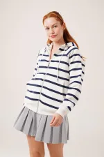 Lacivert Çizgili İki İplik Kapüşonlu Toptan Sweatshirt