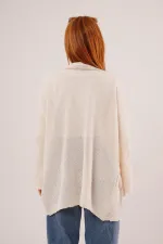 Cepli Salaş Model Triko Uzun Toptan Krem Hırka