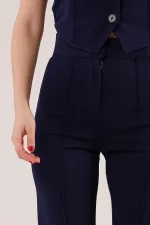 Single Button Wholesale Navy Blue Trousers with Front Seam Detail