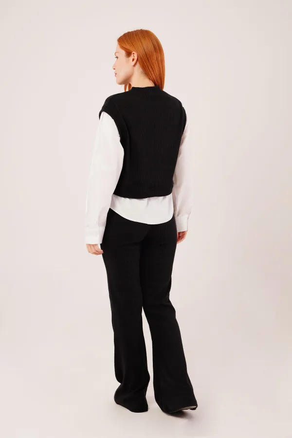 Costume deux pièces noir à manches longues et flexible, vente en gros