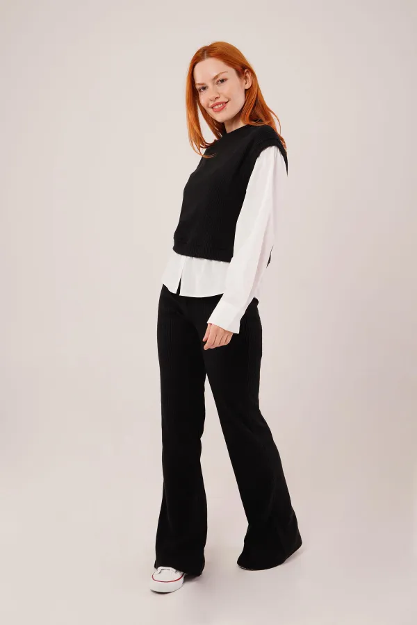 Costume deux pièces noir à manches longues et flexible, vente en gros