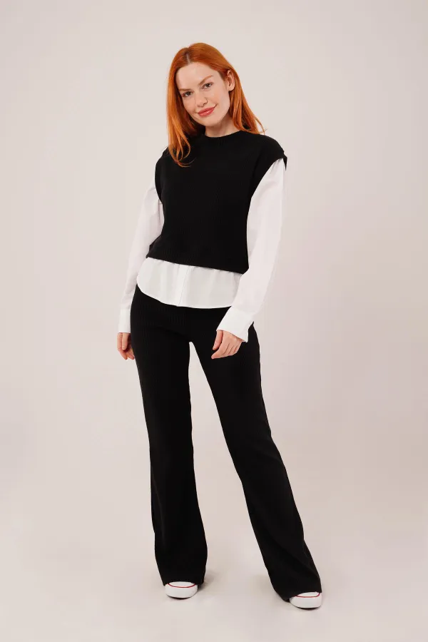 Costume deux pièces noir à manches longues et flexible, vente en gros