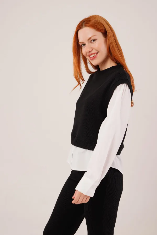 Costume deux pièces noir à manches longues et flexible, vente en gros