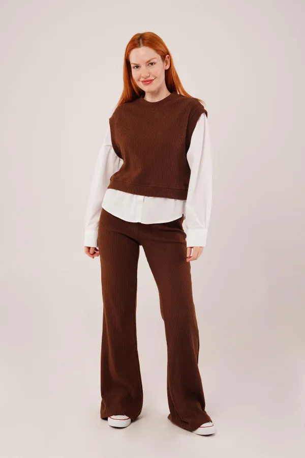 Shirt Sleeve Flex Brown Wholesale Two Piece Suit