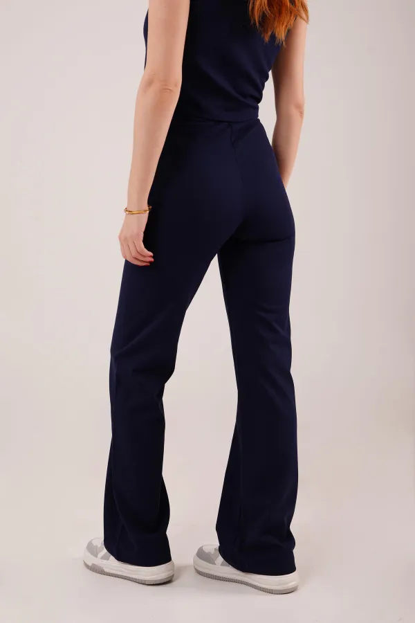 Single Button Wholesale Navy Blue Trousers with Front Seam Detail