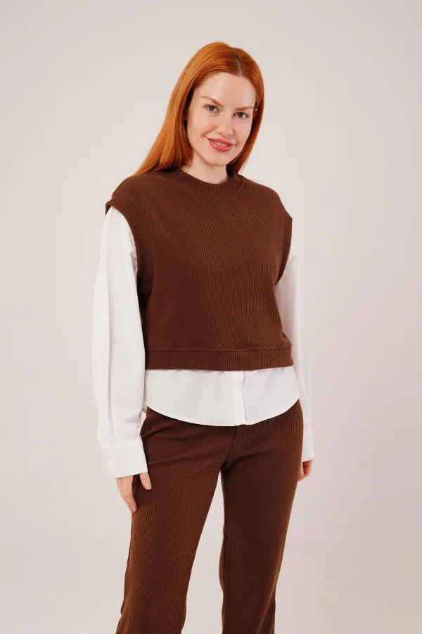 Shirt Sleeve Flex Brown Wholesale Two Piece Suit