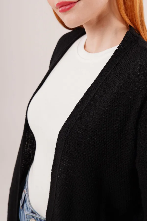 Cardigan long noir décontracté en tricot avec poches
