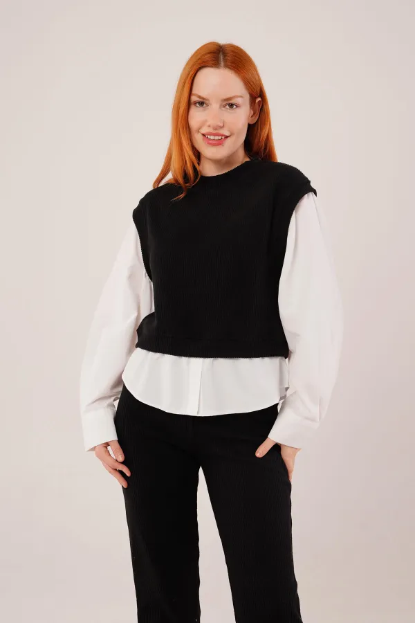 Costume deux pièces noir à manches longues et flexible, vente en gros