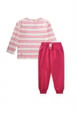 Striped Long Sleeve T-Shirt Set 2-12 Years Old Fuchsia Pink Striped