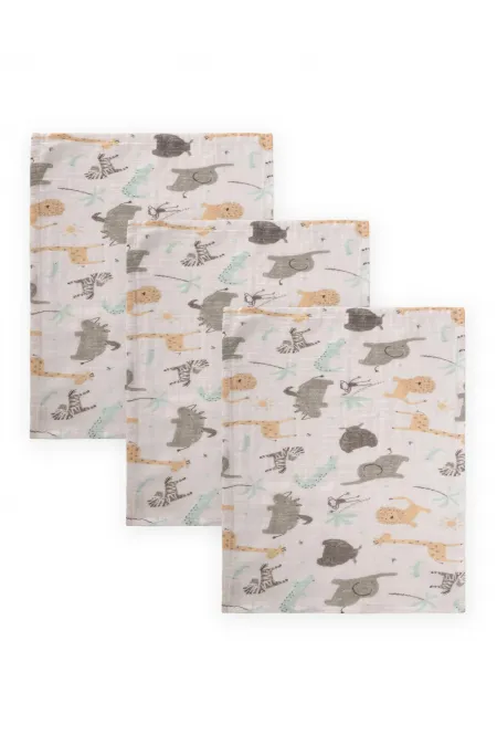 Üçlü Müslin Ağız Bezi 20x30 cm Hayvan Baskılı