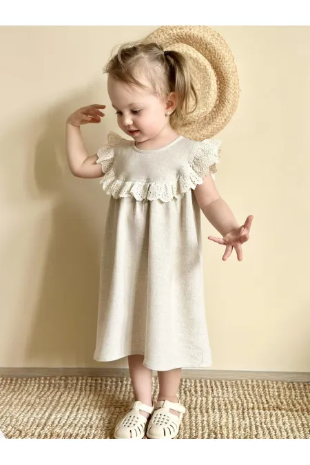 Robadan Dantelli Keten Bluz 2-7 Yaş Naturel Robadan Dantelli Keten Bluz 2-7 Yaş Naturel