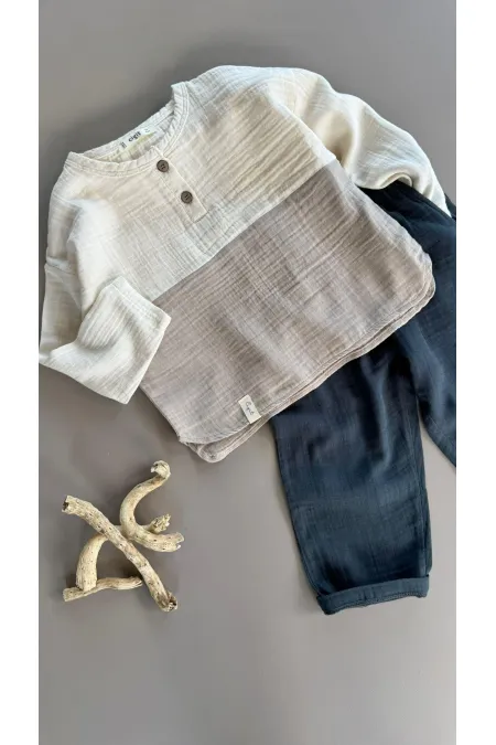 Organik Bohem Garnili Müslin Mevsimlik Takım 2-8 Yaş Naturel