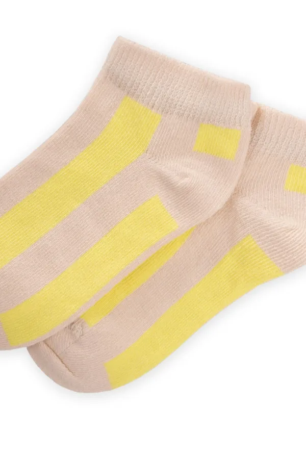 Thick Striped Children's Bootie Socks 5-12 Years Old Sand - Yellow