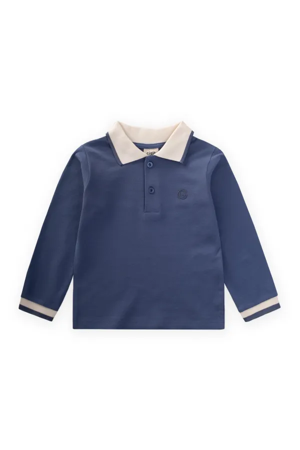 Long Sleeve Polo Neck T-Shirt 2-14 Years Indigo Blue