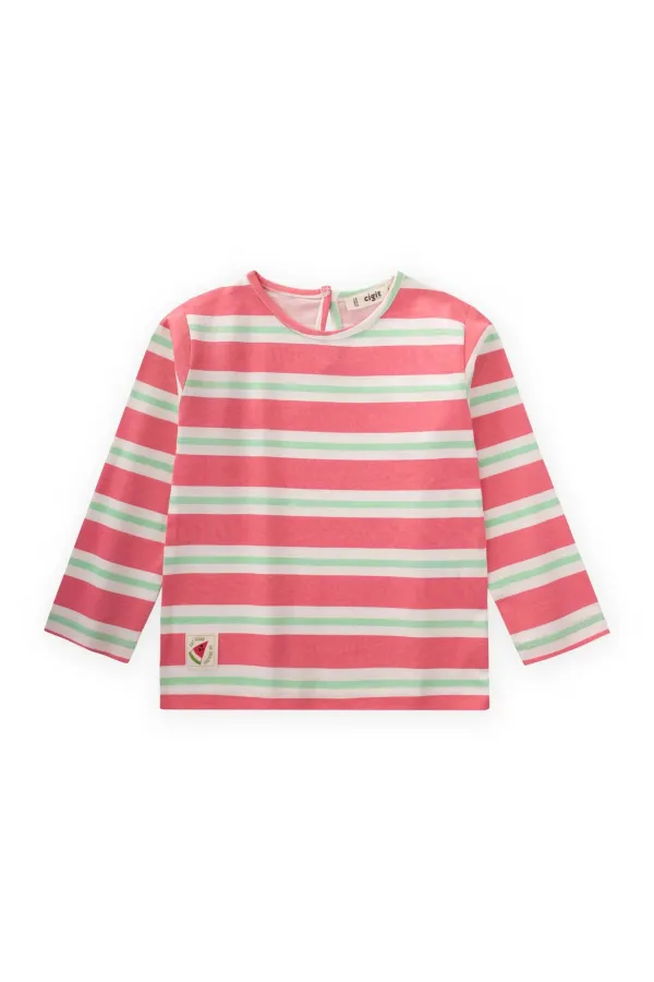 T-shirt rayé à manches longues 2-8 ans Rose Vert Rayé