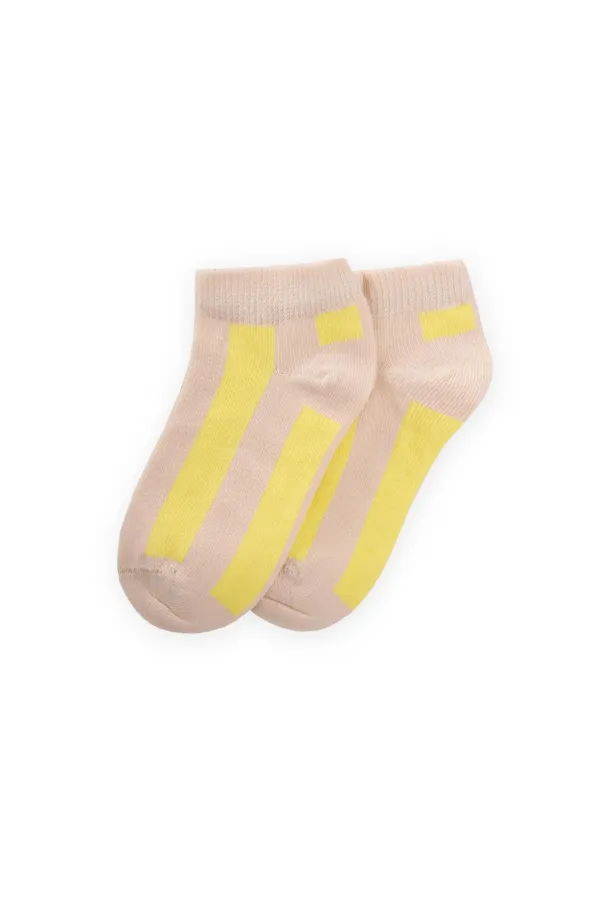 Thick Striped Children's Bootie Socks 5-12 Years Old Sand - Yellow