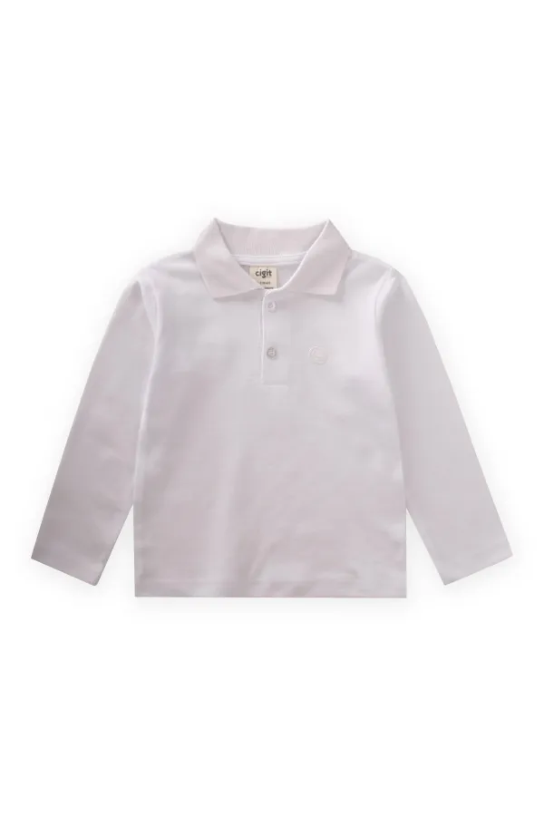 Long Sleeve Polo Neck T-Shirt 2-14 Years Old Off White