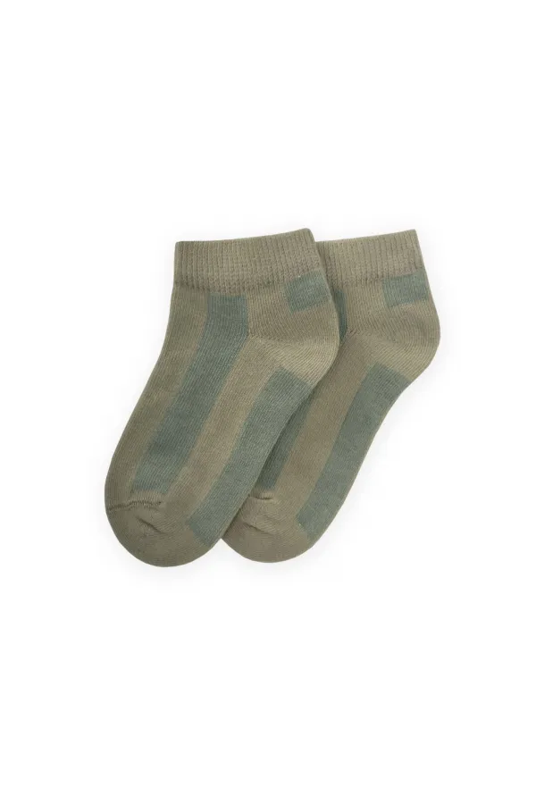 Thick Striped Children's Booties Socks 5-12 Years Old Çağla - Khaki Green