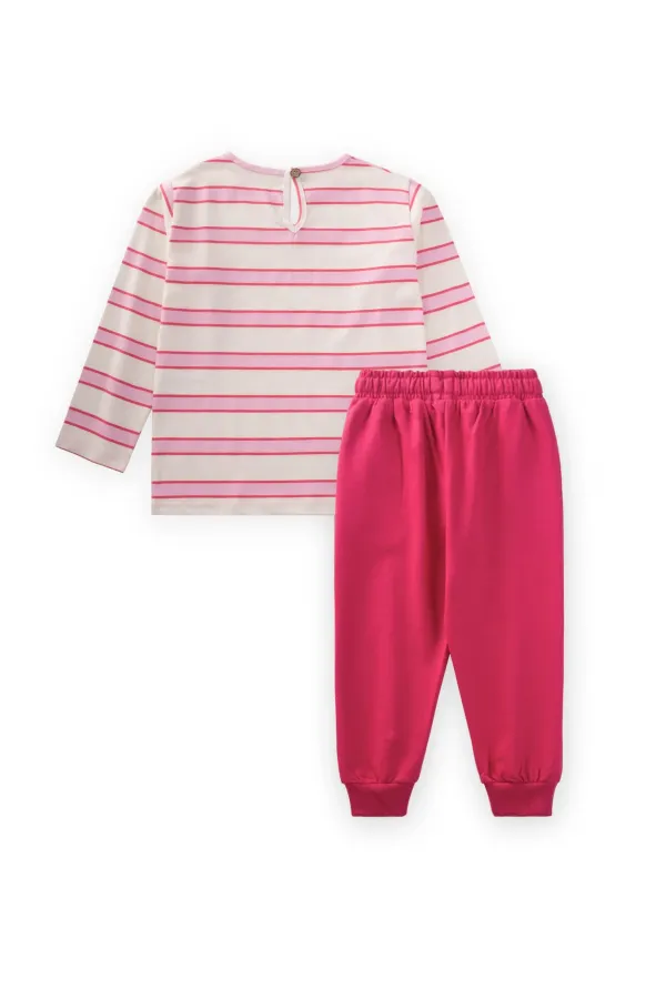 Striped Long Sleeve T-Shirt Set 2-12 Years Old Fuchsia Pink Striped