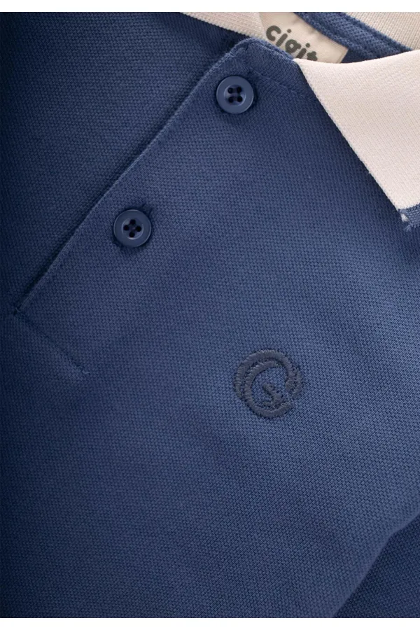 Long Sleeve Polo Neck T-Shirt 2-14 Years Indigo Blue