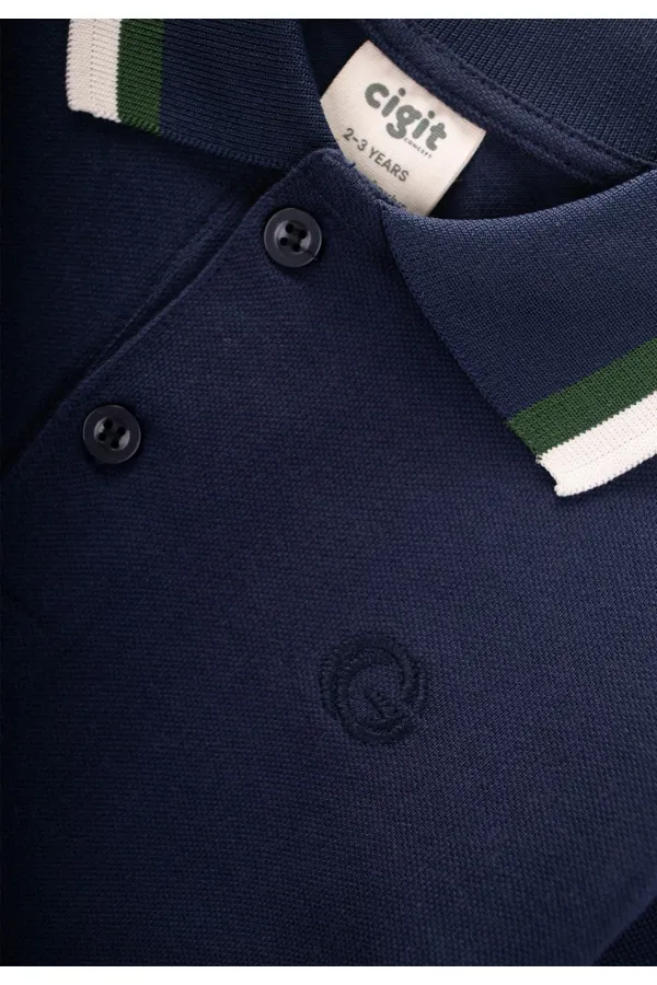Long Sleeve Polo Neck T-Shirt 2-14 Years Old Navy Blue