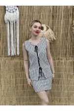 Ensemble chemisier et jupe en tricot à rayures noires et blanches pour femme HZL24S-ZK10271