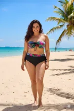 Kadın Siyah Çok Renk Desenli Astarlı Büyük Beden Bikini Takımı HZL25S-LC03 Kadın Siyah Çok Renk Desenli Astarlı Büyük Beden Bikini Takımı HZL25S-LC03