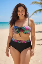 Kadın Siyah Çok Renk Desenli Astarlı Büyük Beden Bikini Takımı HZL25S-LC03 Kadın Siyah Çok Renk Desenli Astarlı Büyük Beden Bikini Takımı HZL25S-LC03