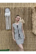 Ensemble chemisier et jupe en tricot à rayures noires et blanches pour femme HZL24S-ZK10271